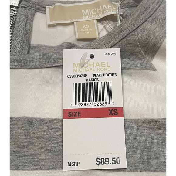 Michael Kors Dress XS Striped Crew Neck T-Shirt Gray White Logo Y2K NWT - Picture 6 of 8
